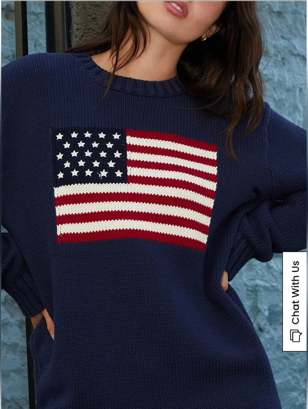 Pacsun John Gault Navy Flag Crewneck Sweater Women's One Size Fits Most USA